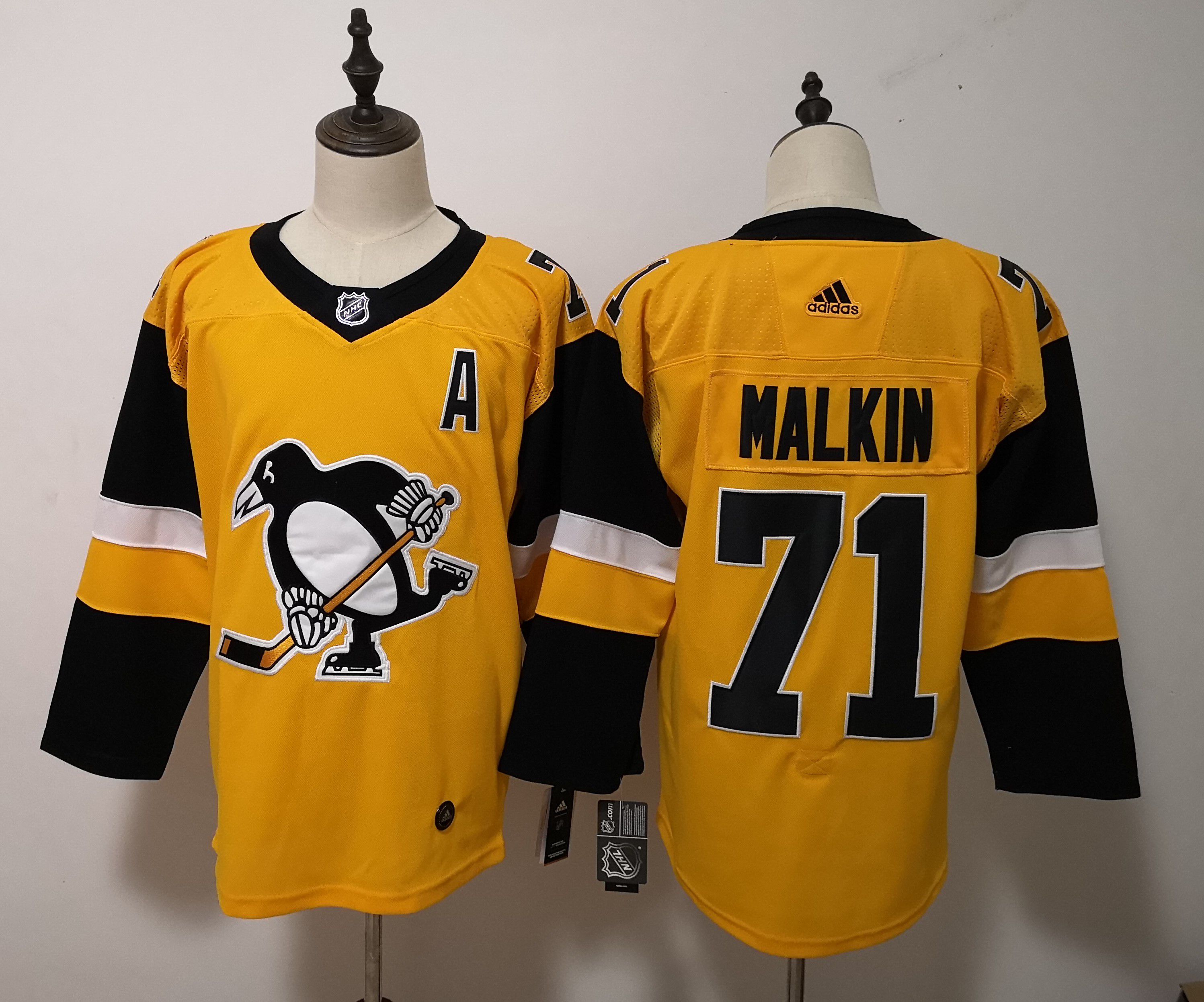 Men Pittsburgh Penguins 71 Malkin Yellow Adidas Alternate Authentic Stitched NHL Jersey